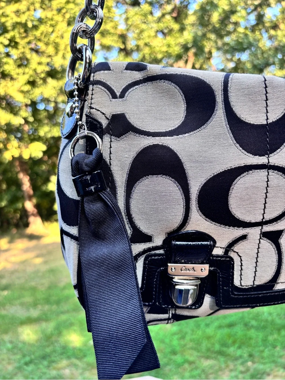 Coach Black and White Signature Logo Shoulder Bag
